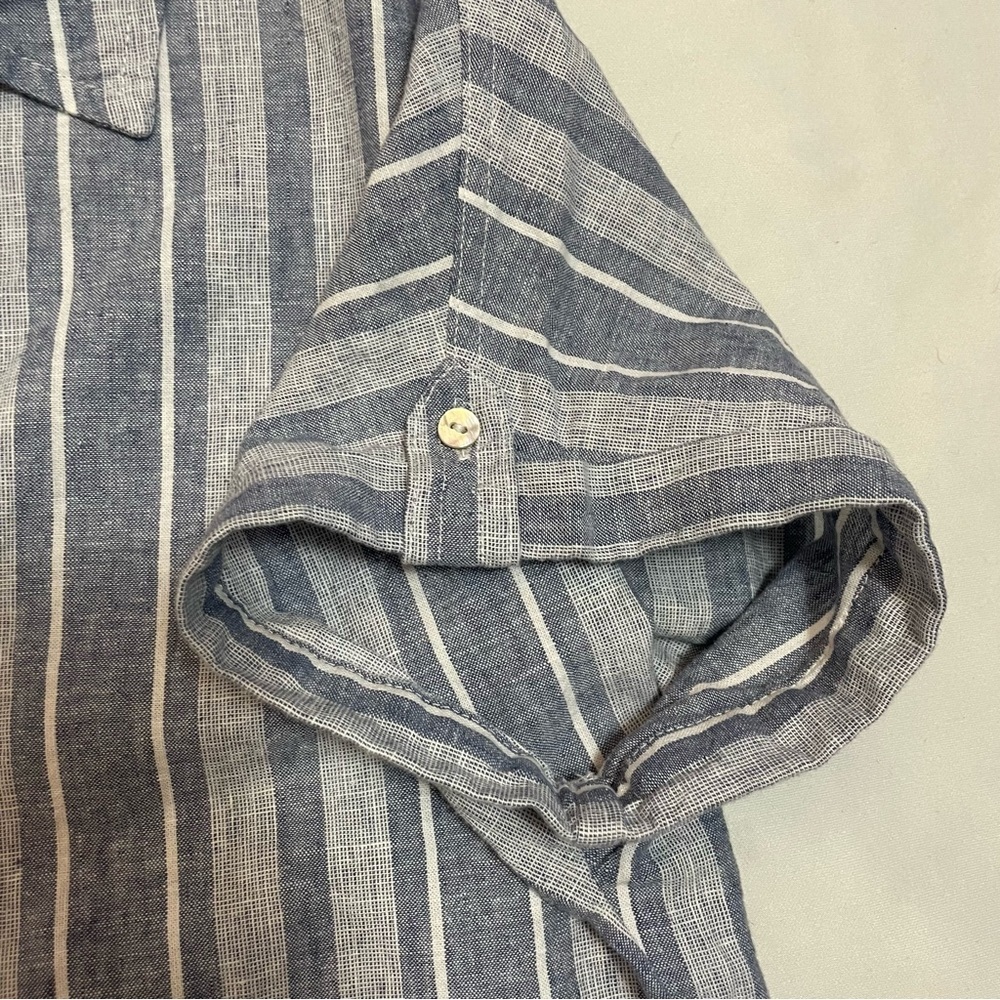 NWT New Sigrid Olsen Striped Linen Blend Blue Shirt Size S - Picture 9 of 9